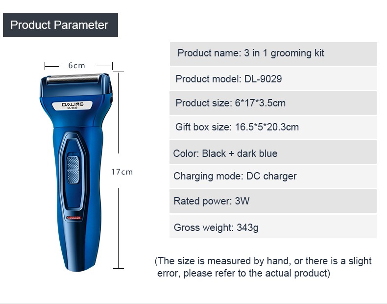 DALING-9029 Three-in-one Shaver, reciprocating electric rechargeable razor, multi-functional Hairdresser, Nose Hair Razor, blue set, wholesale for export, three-in-one shaver, hairdresser, nose hair razor detail image 13