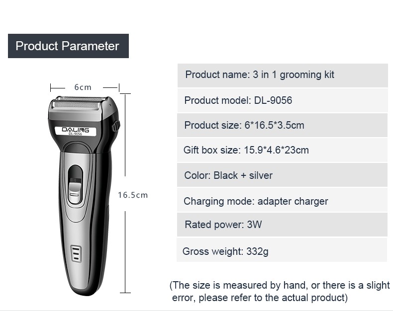 DALING-9056 Three-in-one Shaver, reciprocating electric rechargeable razor, multi-functional Hairdresser, Nose Hair razor, grey set, wholesale for export, three-in-one shaver, hairdresser, nose hair razor detail image 12