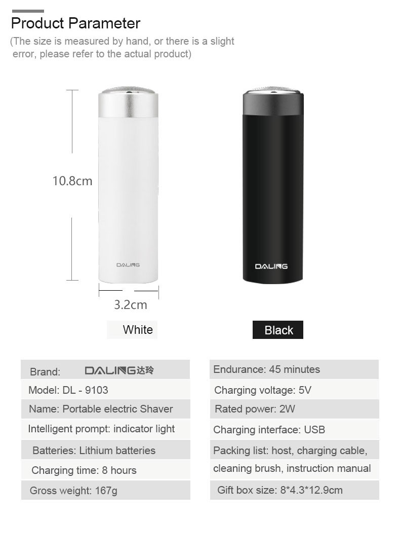 DALING-9103 Portable Electric shaver, single-head straight razor, men's rechargeable razor, car travel portable, wholesale for export detail image 11