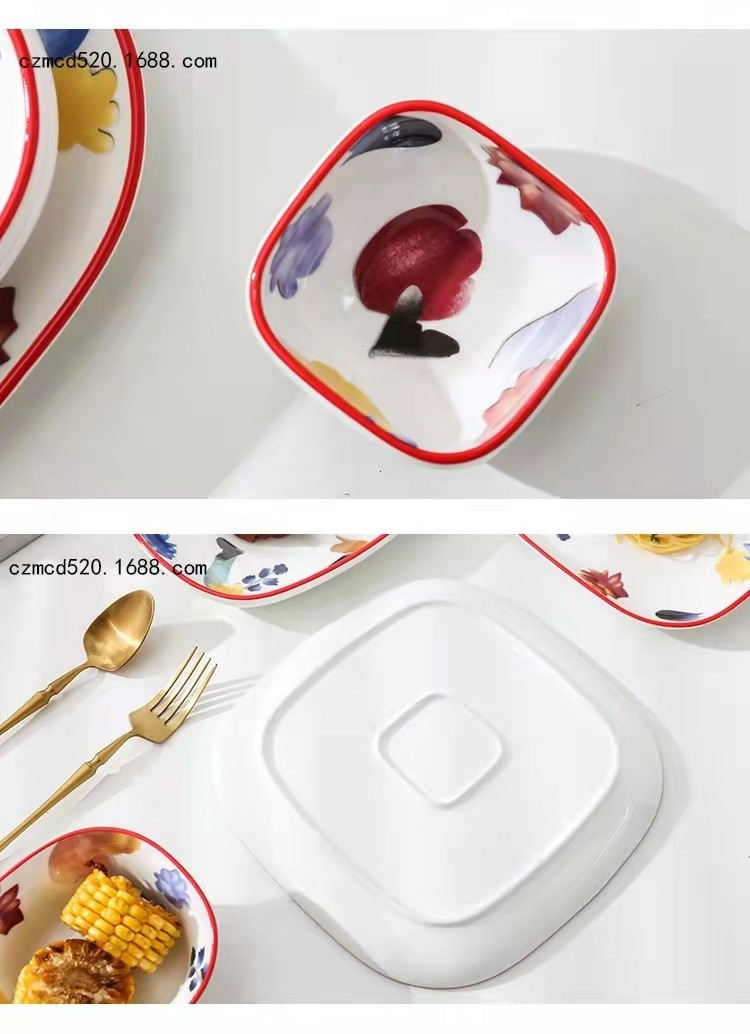 The "Manhua Season" series of ceramic tableware, bowls and plates, restaurant and hotel household plates, Western cuisine steak plates, rice soup and noodle bowls detail image 14