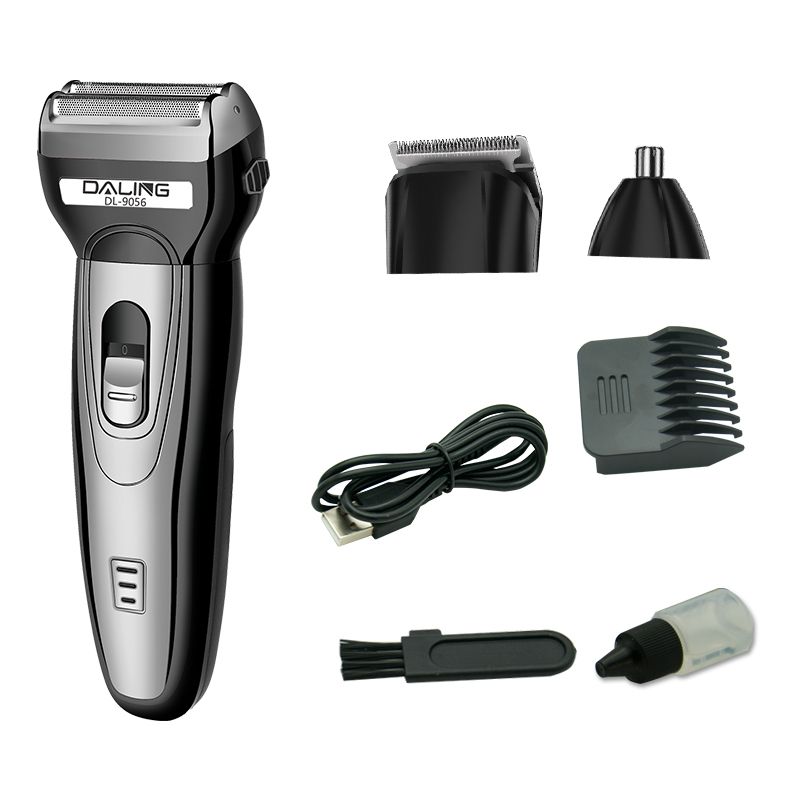 DALING-9056 Three-in-one Shaver, reciprocating electric rechargeable razor, multi-functional Hairdresser, Nose Hair razor, grey set, wholesale for export, three-in-one shaver, hairdresser, nose hair razor Application Scenario