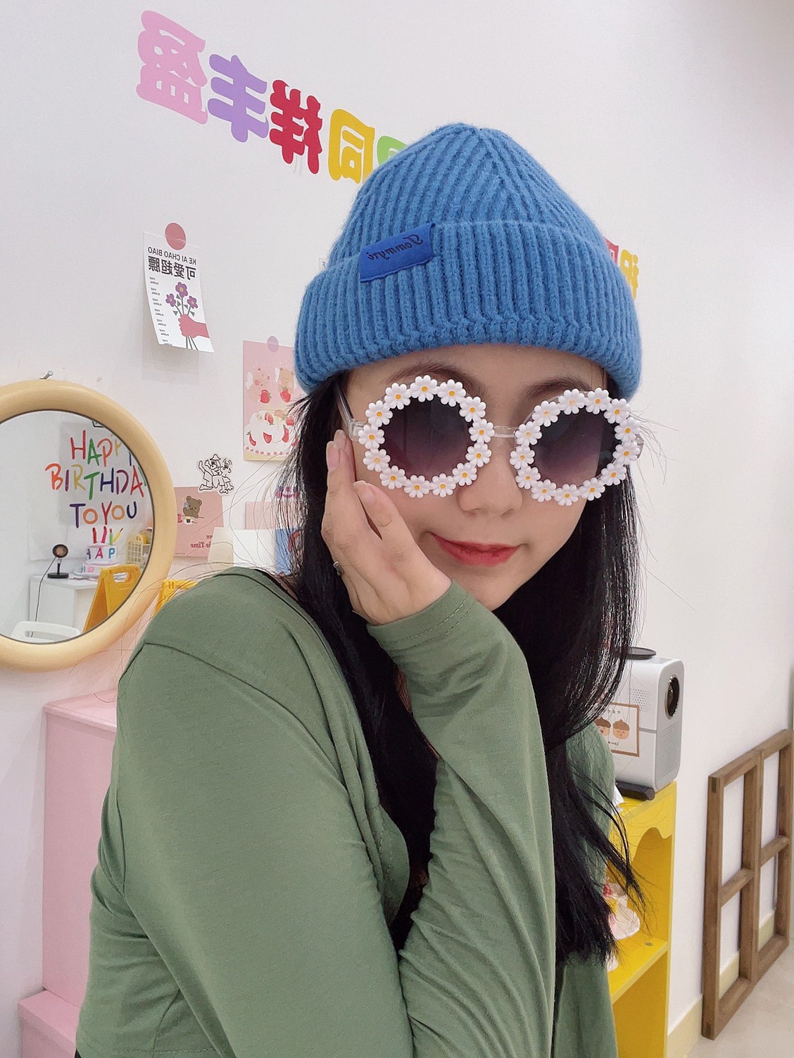 Autumn and winter Klein Blue knitted checkered hat and scarf 2-piece set, Japanese, European and Korean style warm and fashionable candy color versatile set undefined