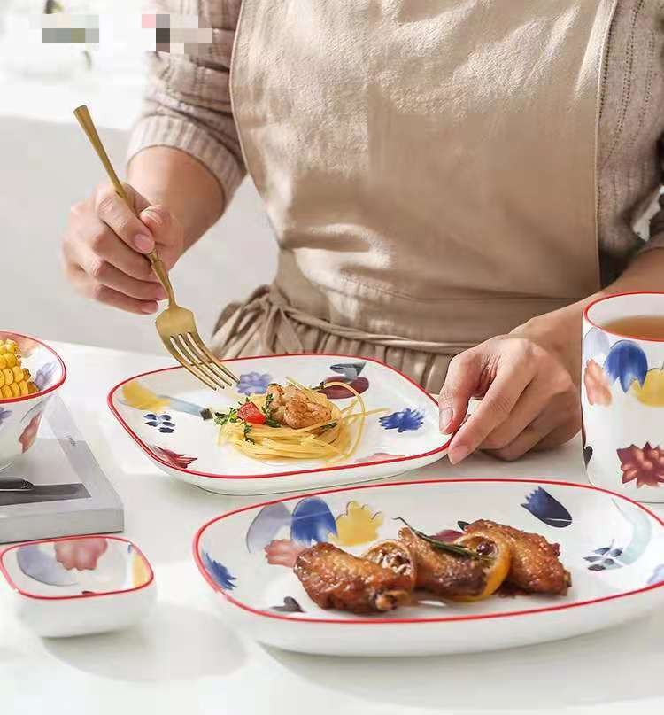 The "Manhua Season" series of ceramic tableware, bowls and plates, restaurant and hotel household plates, Western cuisine steak plates, rice soup and noodle bowls detail image 7