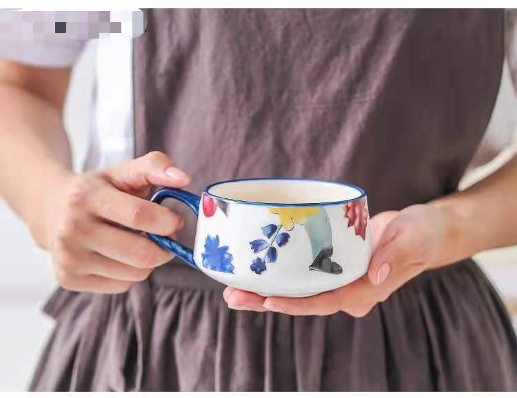 The "Manhua Season" series of hand-painted glazed mid-patterned creative ceramic cups, student couple office breakfast milk cups detail image 11