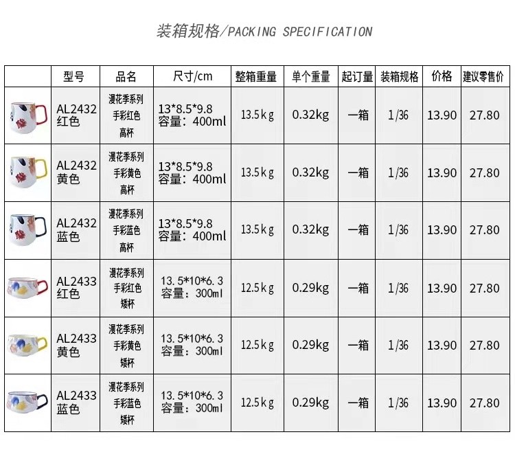 The "Manhua Season" series of hand-painted glazed mid-patterned creative ceramic cups, student couple office breakfast milk cups detail image 16