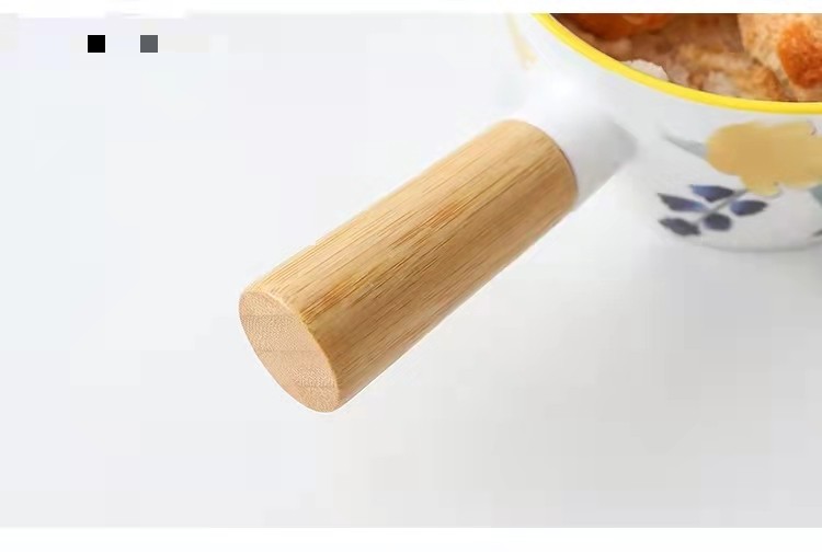 Creative floral round cold dish bowl, bamboo-handled ramen bowl, single-handled ceramic dessert pasta bowl, breakfast snack bowl detail image 10
