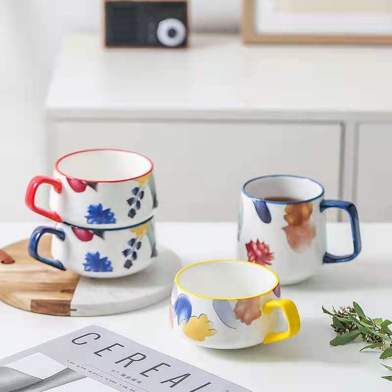 The "Manhua Season" series of hand-painted glazed mid-patterned creative ceramic cups, student couple office breakfast milk cups detail image 12