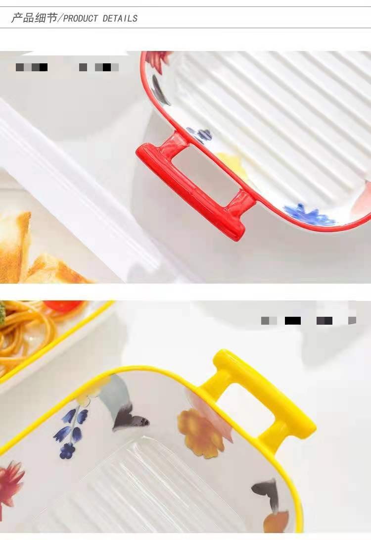 漫花季系列 手彩陶瓷把手烘培烤盘烤碗 创意焗饭烤盘西餐盘家用详情图12