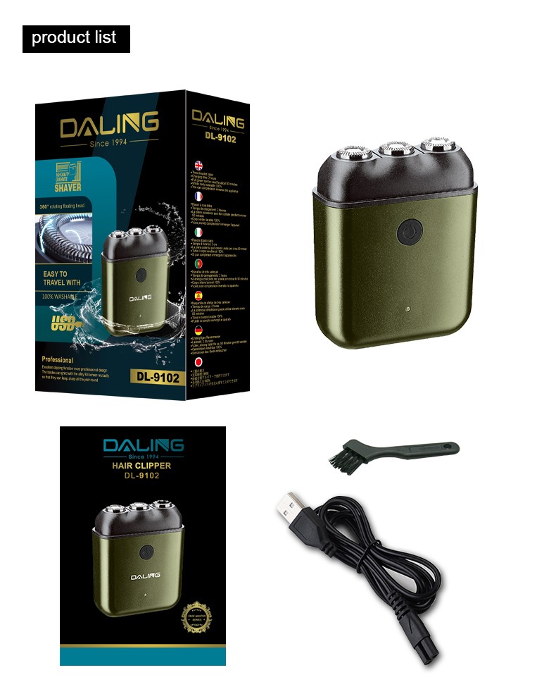 DALING-9102 Electric three-headed straight razor, full-body wash Smart Portable charger, car travel mini beard razor, wholesale for foreign trade detail image 13