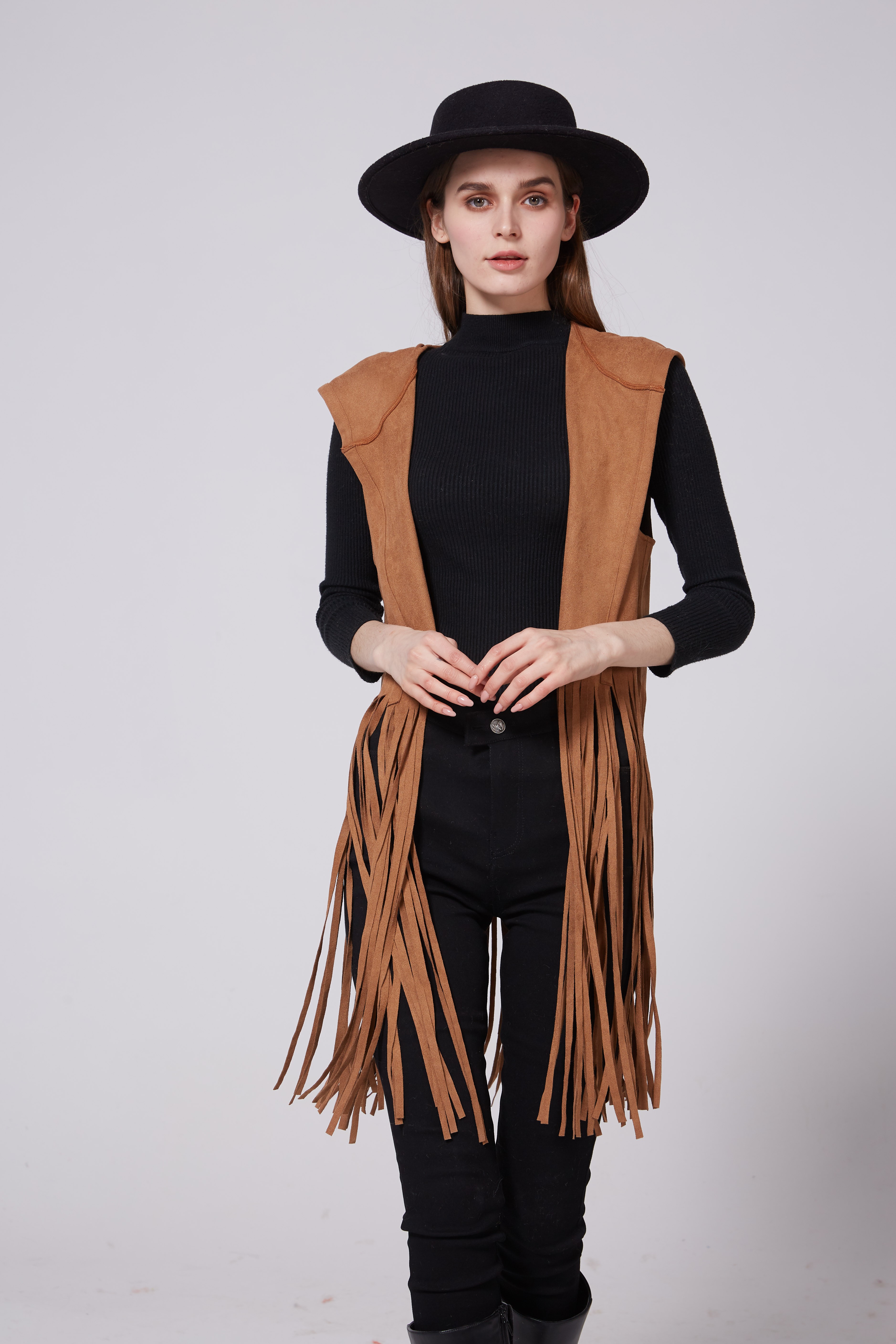 In 2021, trendy and fashionable casual women's wear: Suede fringed short vest detail image 1