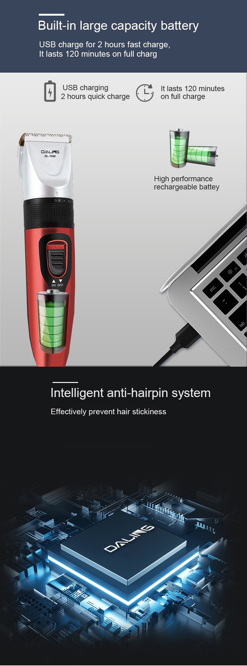 DALING-1080 Hair clipper, electric clipper, engraving oil head clipper, electric head shaving tool, engraving tool, free cloth, adult and children's clipper, trimming, whitening, wholesale for export, hairdressing detail image 5