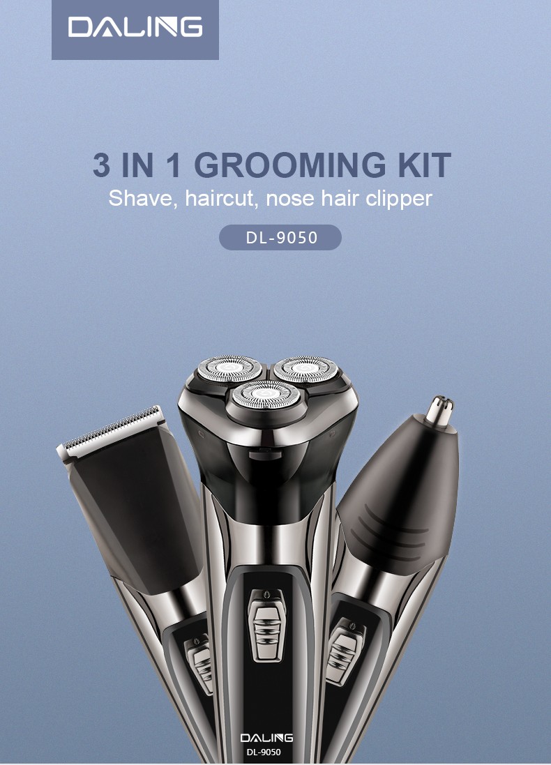 DALING-9050 Electric shaver, three-in-one multi-functional razor, high-power men's blade head, washable beard styling device, fast-charging shaving head magic tool, wholesale for export detail image 1