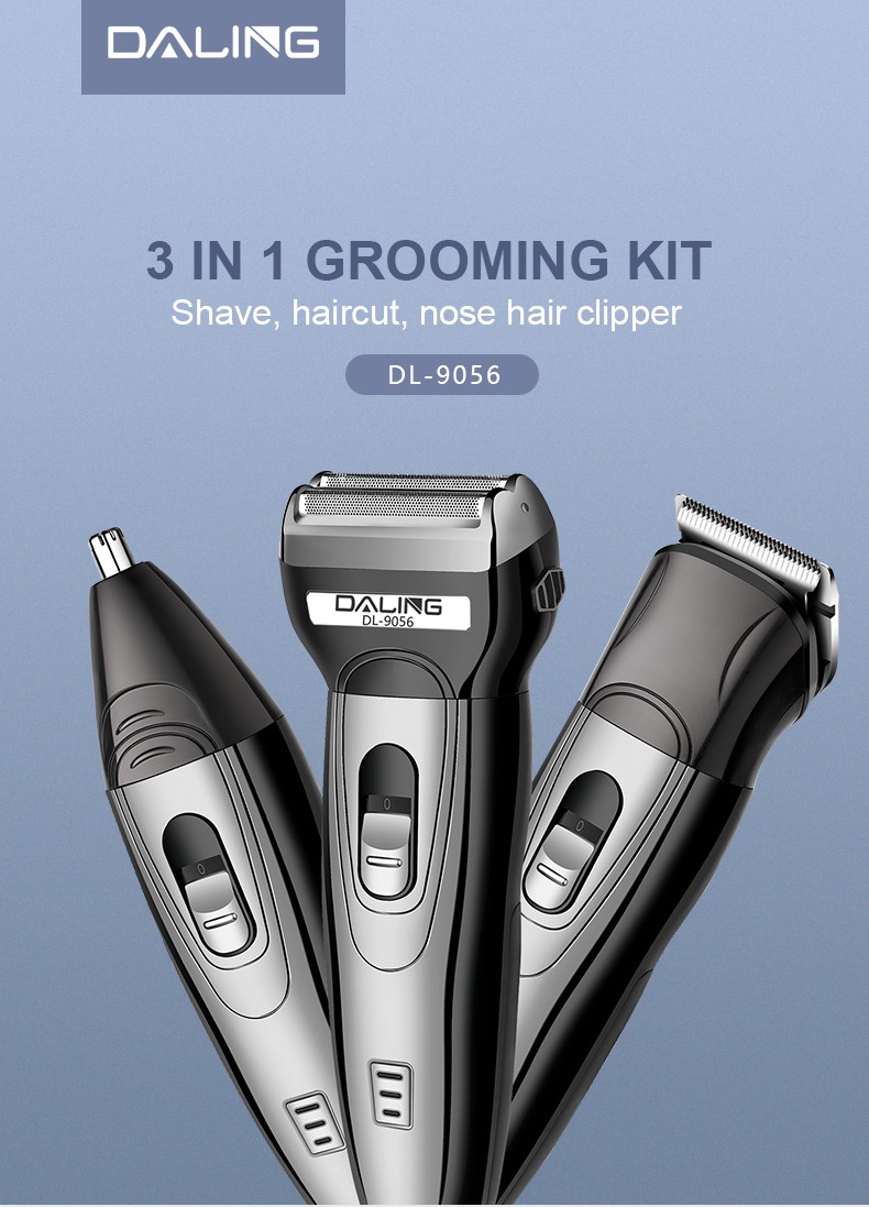 DALING-9056 Three-in-one Shaver, reciprocating electric rechargeable razor, multi-functional Hairdresser, Nose Hair razor, grey set, wholesale for export, three-in-one shaver, hairdresser, nose hair razor detail image 1