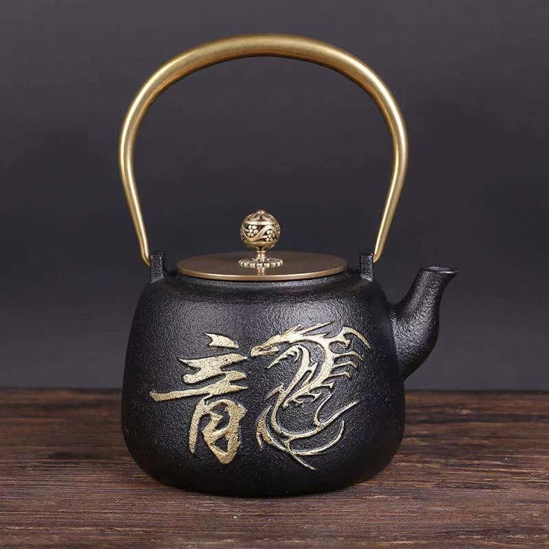 精雕夹耳素瓶铸铁壶纯手工无涂层南部老铁壶煮茶壶14