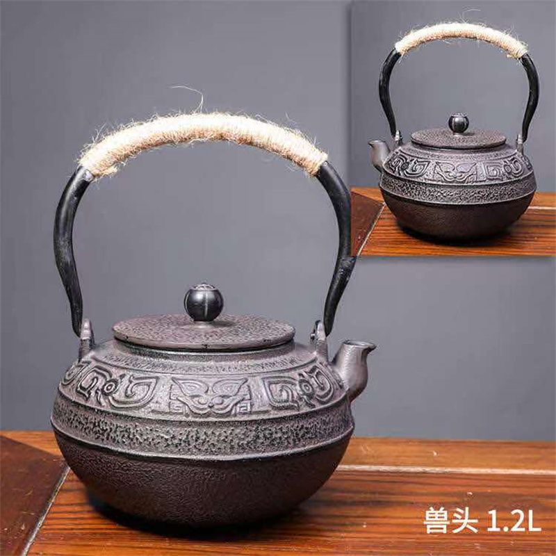 精雕夹耳素瓶铸铁壶纯手工无涂层南部老铁壶煮茶壶11
