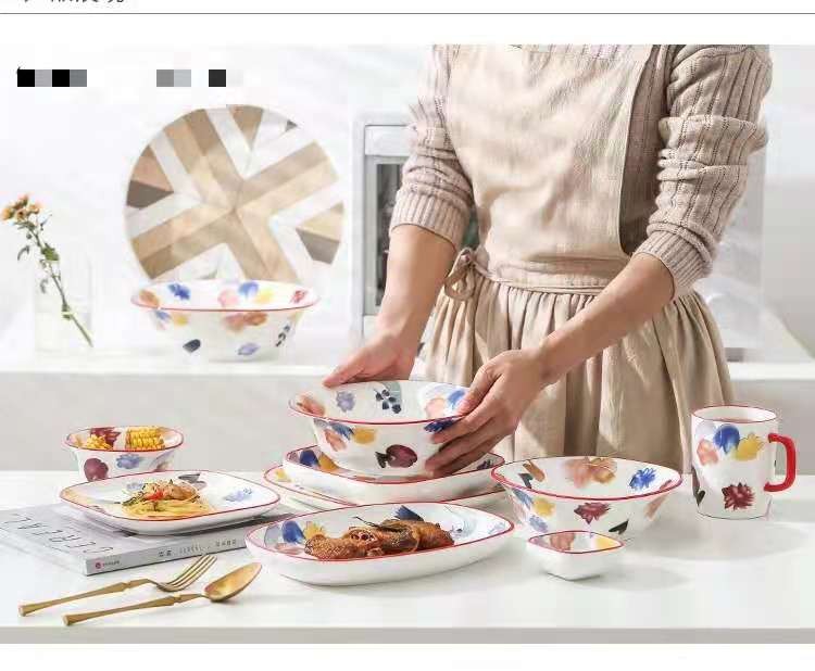 The "Manhua Season" series of ceramic tableware, bowls and plates, restaurant and hotel household plates, Western cuisine steak plates, rice soup and noodle bowls detail image 12