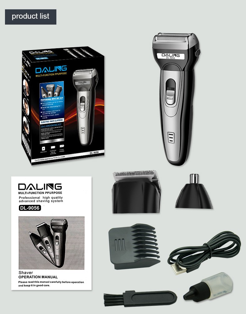 DALING-9056 Three-in-one Shaver, reciprocating electric rechargeable razor, multi-functional Hairdresser, Nose Hair razor, grey set, wholesale for export, three-in-one shaver, hairdresser, nose hair razor detail image 13