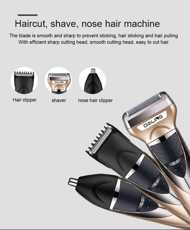 DALING-9045 Three-in-one Shaver, reciprocating electric rechargeable razor, multi-functional Hairdresser, Nose Hair Razor, Gold set, wholesale for export, three-in-one shaver, hairdresser, nose hair razor detail image 4