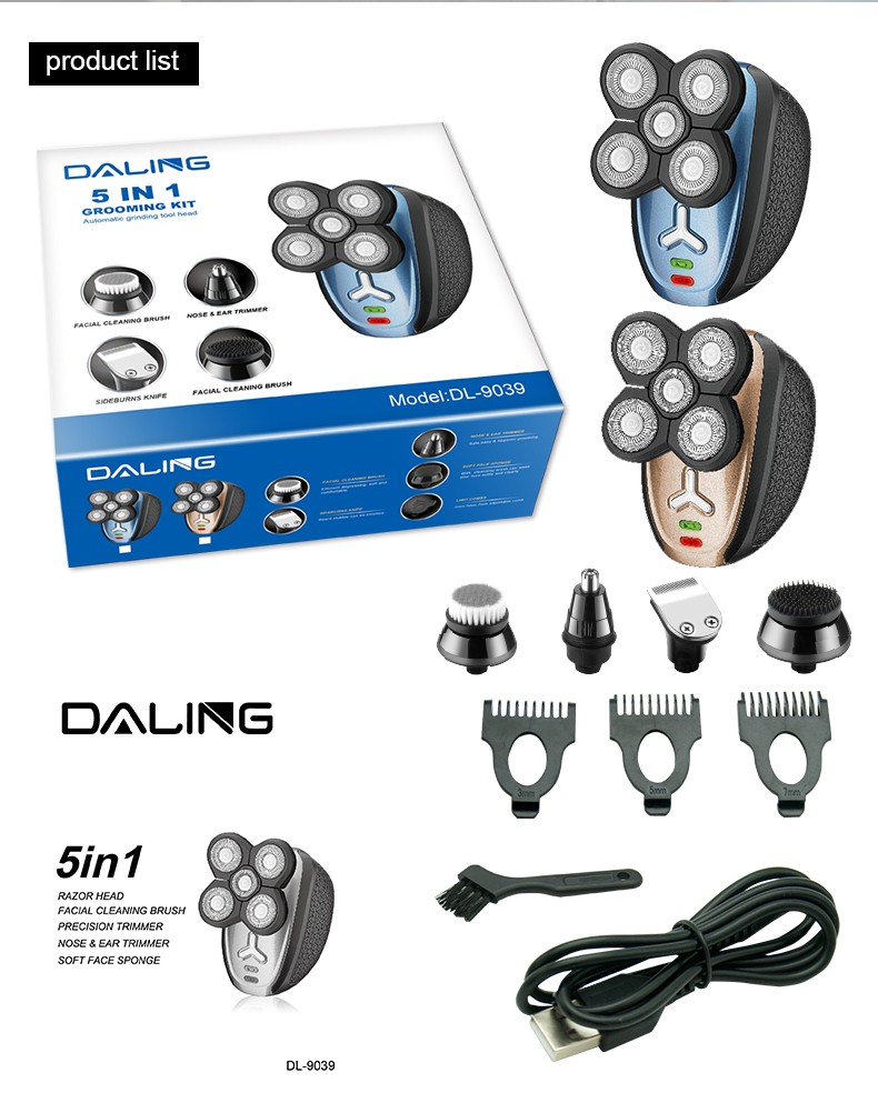 DALING-9039 Shaving and hairdressing Wonder - Five-head multi-functional electric shaver, three-in-one full-body water-washable rechargeable beard shaver, dual-purpose shaving machine, wholesale for foreign trade detail image 17