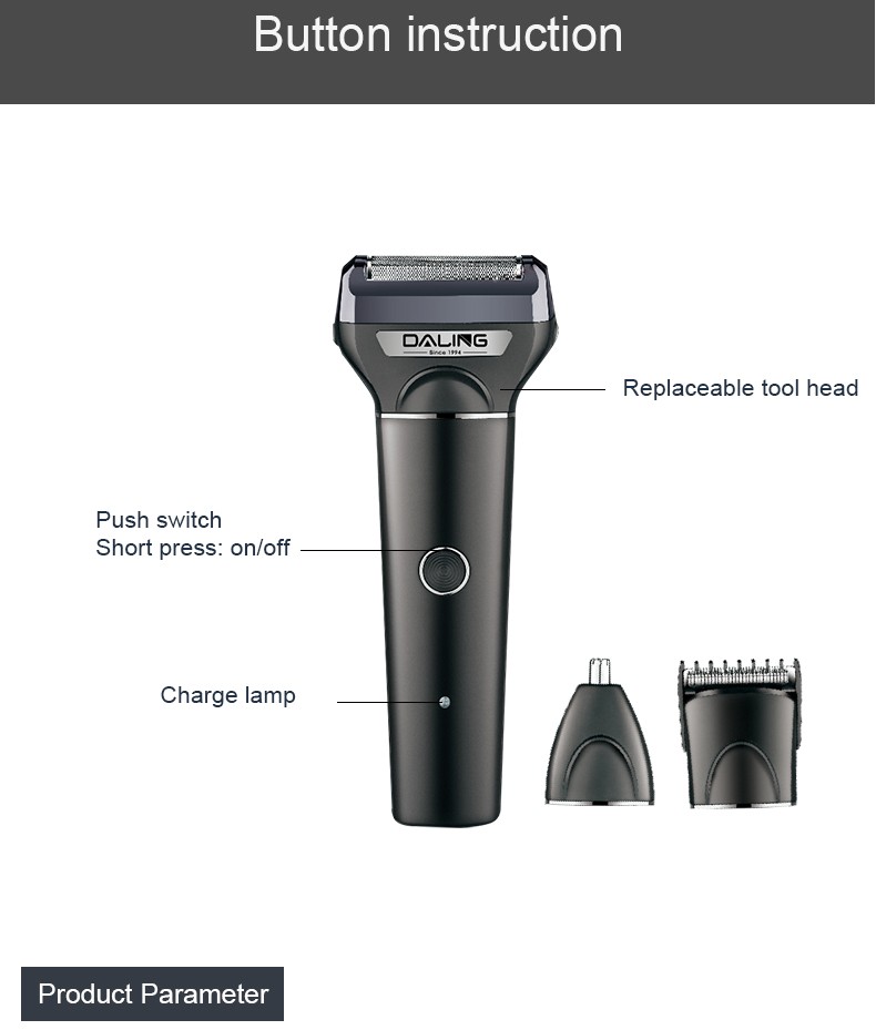 DALING-9107 Three-in-one Shaver, rotary electric rechargeable Razor, Multi-functional Hairdresser, Nose Hair Dispenser, Black set, wholesale for export, three-in-one shaver, hairdresser, nose hair dispenser detail image 12