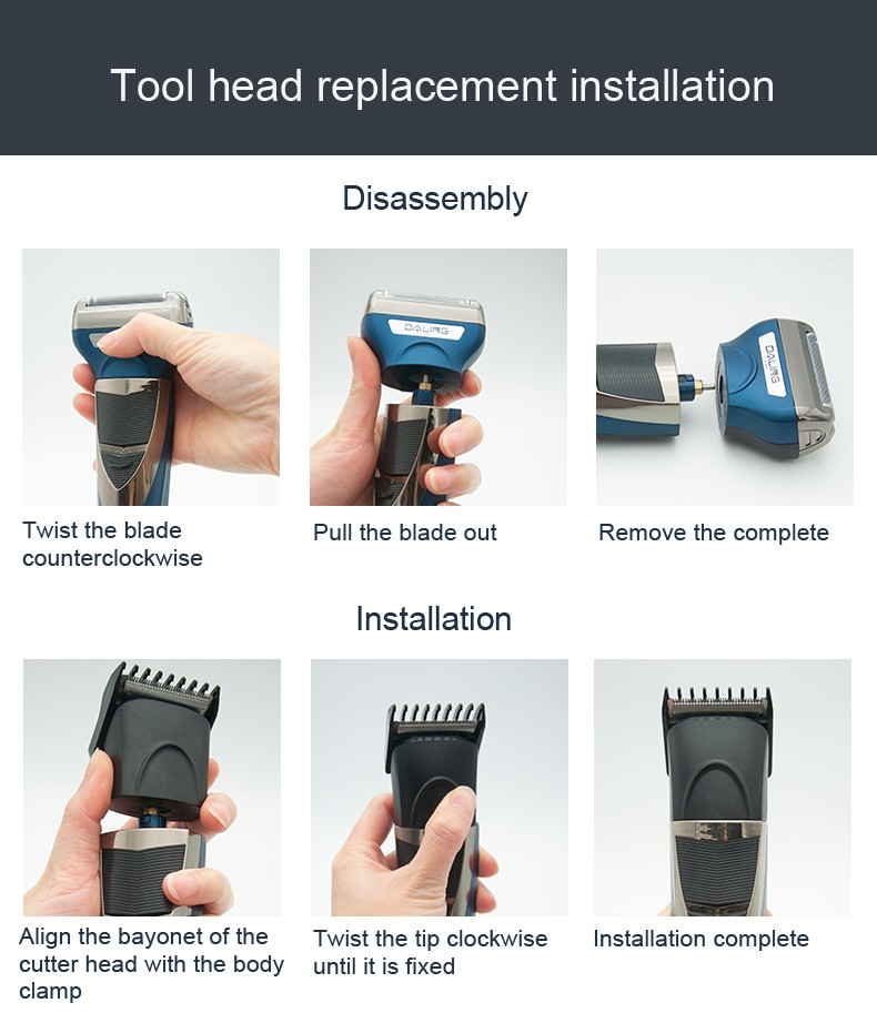 DALING-9045 Three-in-one Shaver, reciprocating electric rechargeable razor, multi-functional Hairdresser, Nose Hair Razor, Gold set, wholesale for export, three-in-one shaver, hairdresser, nose hair razor detail image 12