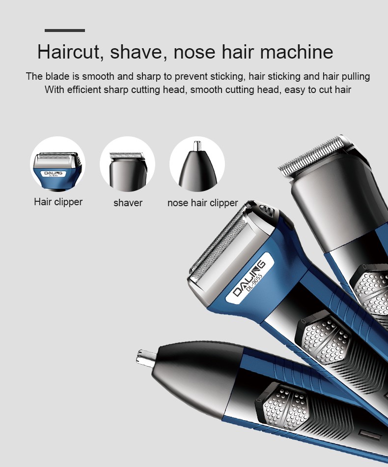 DALING-9055 Three-in-one Shaver, reciprocating electric rechargeable razor, multi-functional Hairdresser, Nose Hair Razor, blue set, wholesale for export, three-in-one shaver, hairdresser, nose hair razor detail image 4