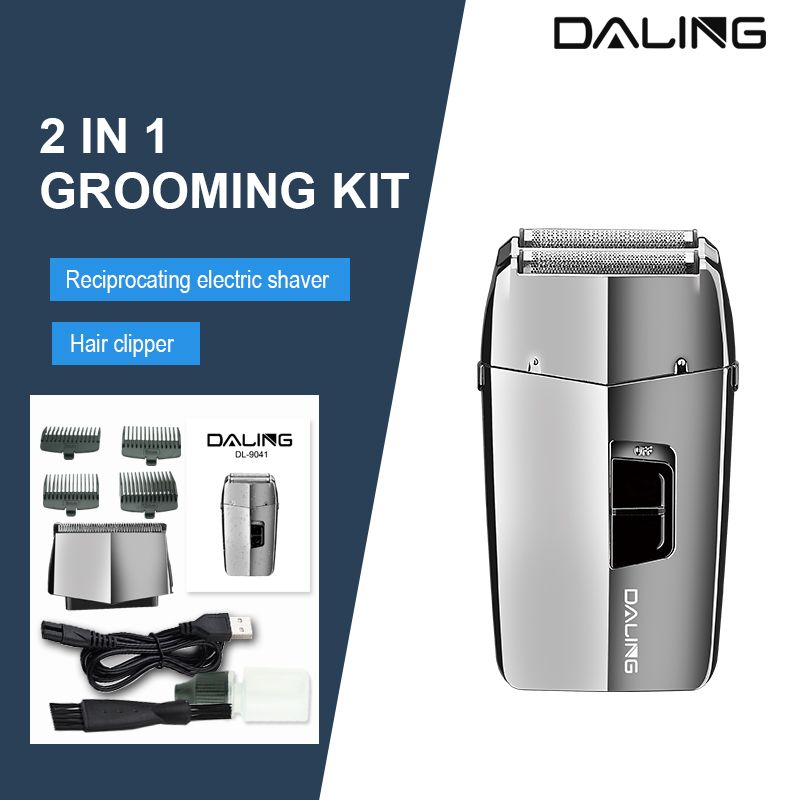 DALING-9040 two-in-one shaver, reciprocating electric rechargeable razor, multi-functional hair clipper, metal body, full-body washable, wholesale for export, two-in-one shaver and hair clipper