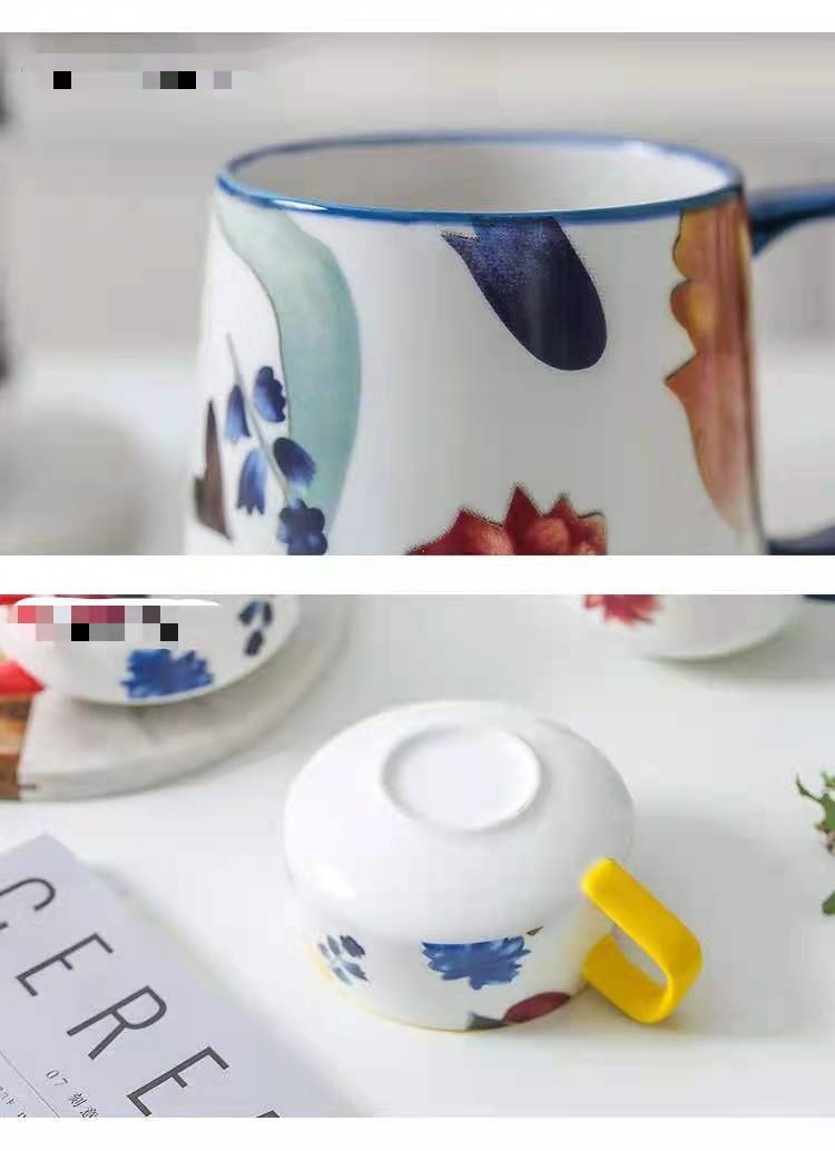 The "Manhua Season" series of hand-painted glazed mid-patterned creative ceramic cups, student couple office breakfast milk cups detail image 14