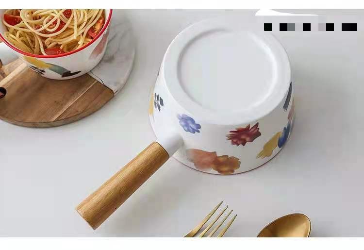 创意花卉圆形凉拌碗竹柄拉面碗 单柄陶瓷甜点意面碗早餐小吃碗详情图9