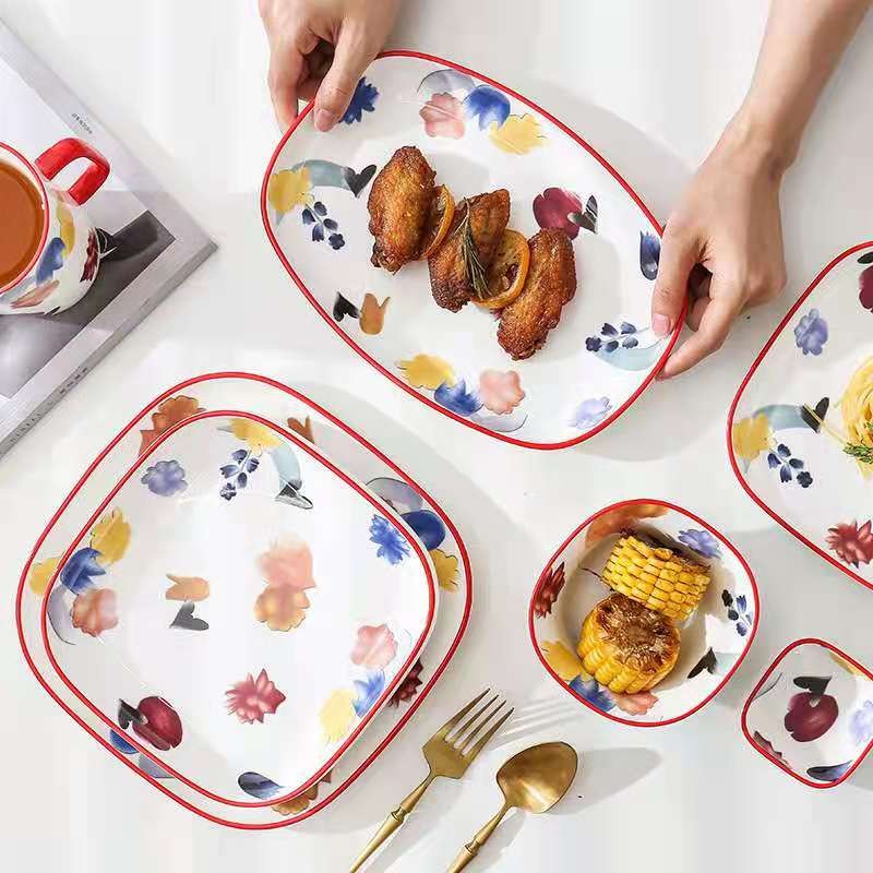 The "Manhua Season" series of ceramic tableware, bowls and plates, restaurant and hotel household plates, Western cuisine steak plates, rice soup and noodle bowls detail image 4