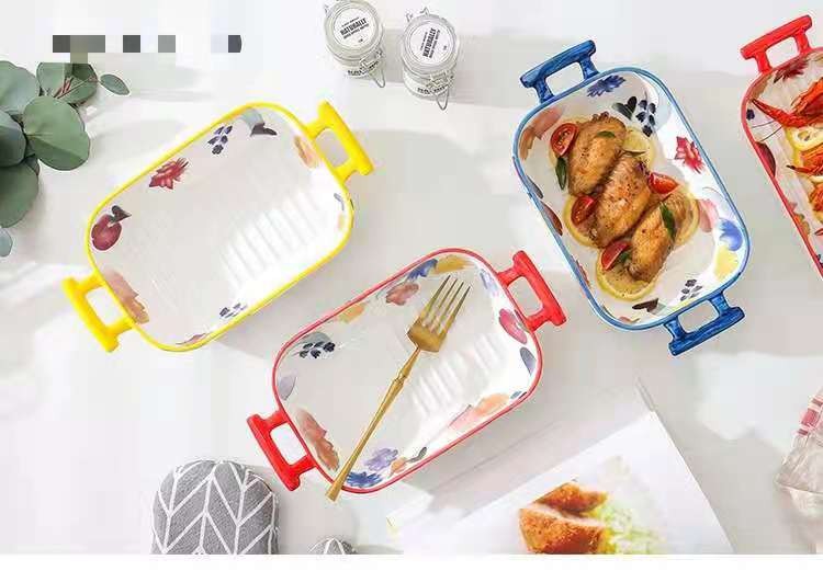 漫花季系列 手彩陶瓷把手烘培烤盘烤碗 创意焗饭烤盘西餐盘家用详情图13