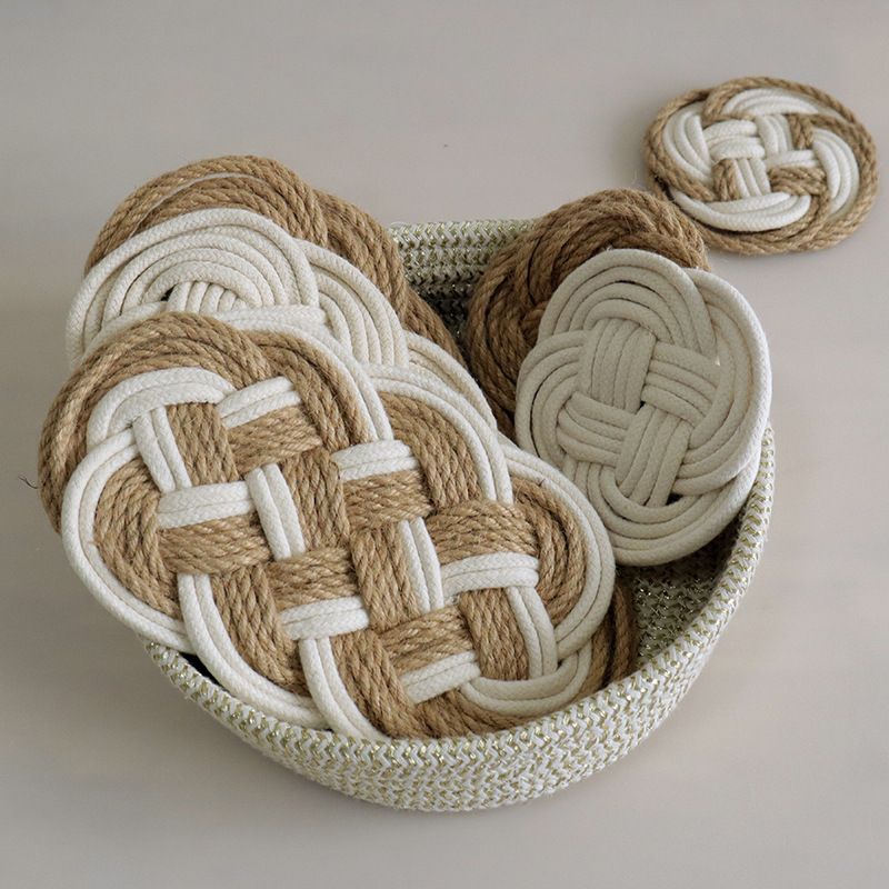 编织麻棉绳餐垫杯垫隔热垫美食背景拍摄道具白底实物图