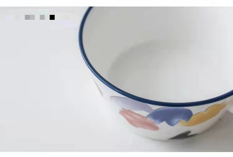 创意花卉圆形凉拌碗竹柄拉面碗 单柄陶瓷甜点意面碗早餐小吃碗详情图8