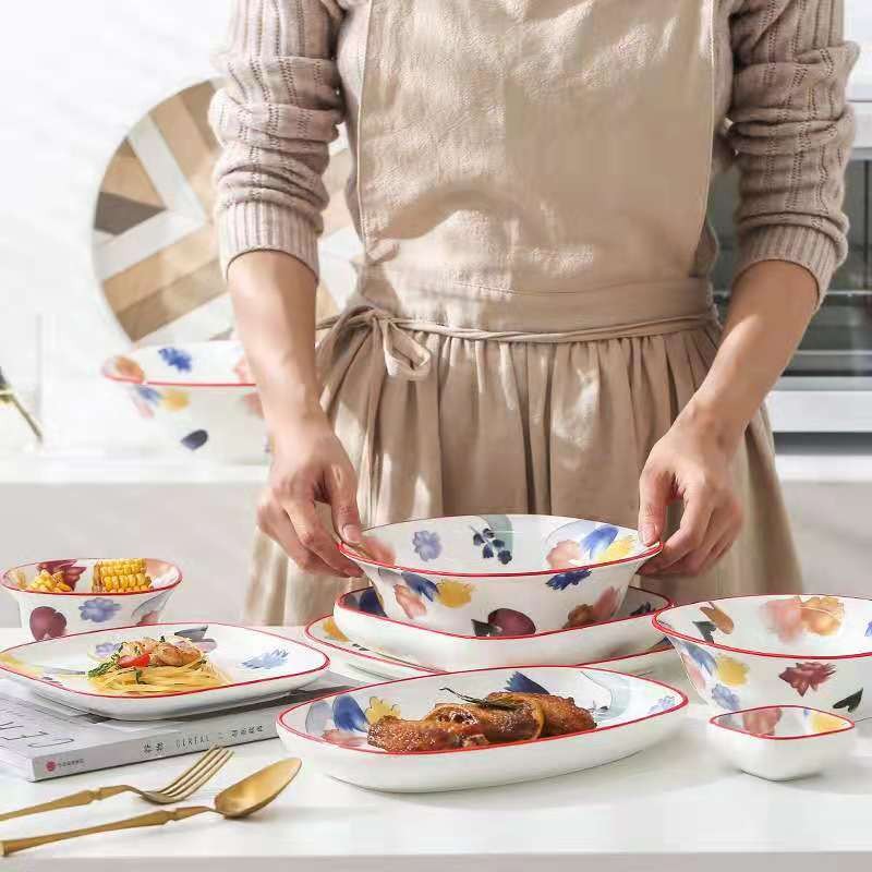 The "Manhua Season" series of ceramic tableware, bowls and plates, restaurant and hotel household plates, Western cuisine steak plates, rice soup and noodle bowls detail image 6