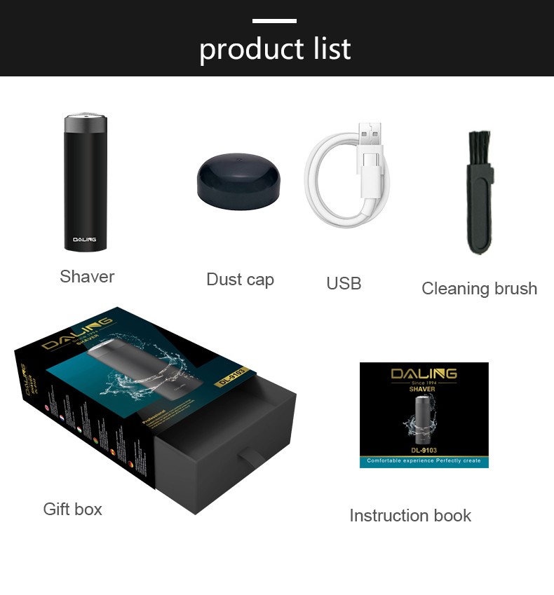 DALING-9103 Portable Electric shaver, single-head straight razor, men's rechargeable razor, car travel portable, wholesale for export detail image 12