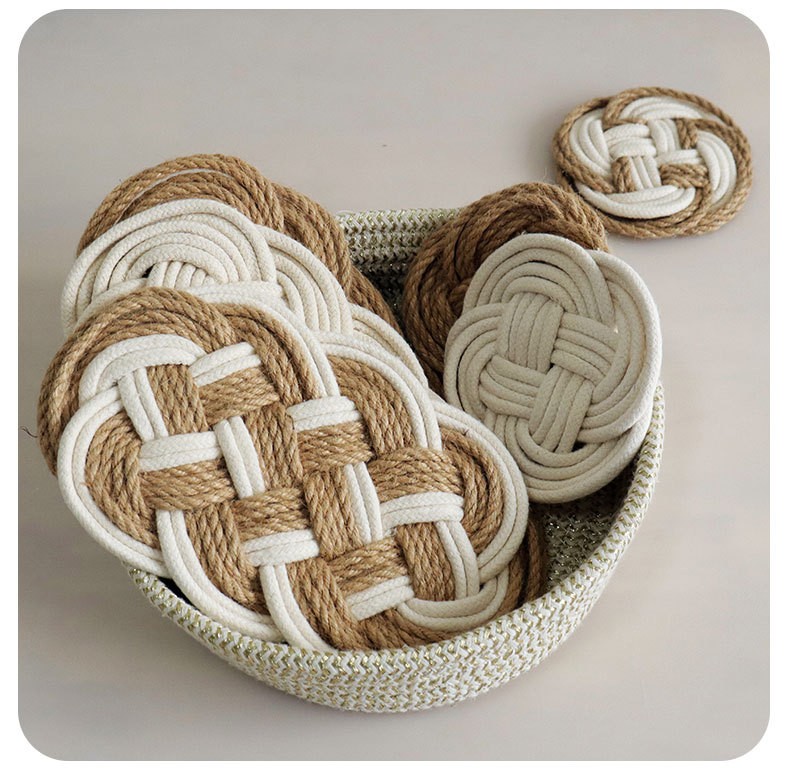 编织麻棉绳餐垫杯垫隔热垫美食背景拍摄道具详情图8