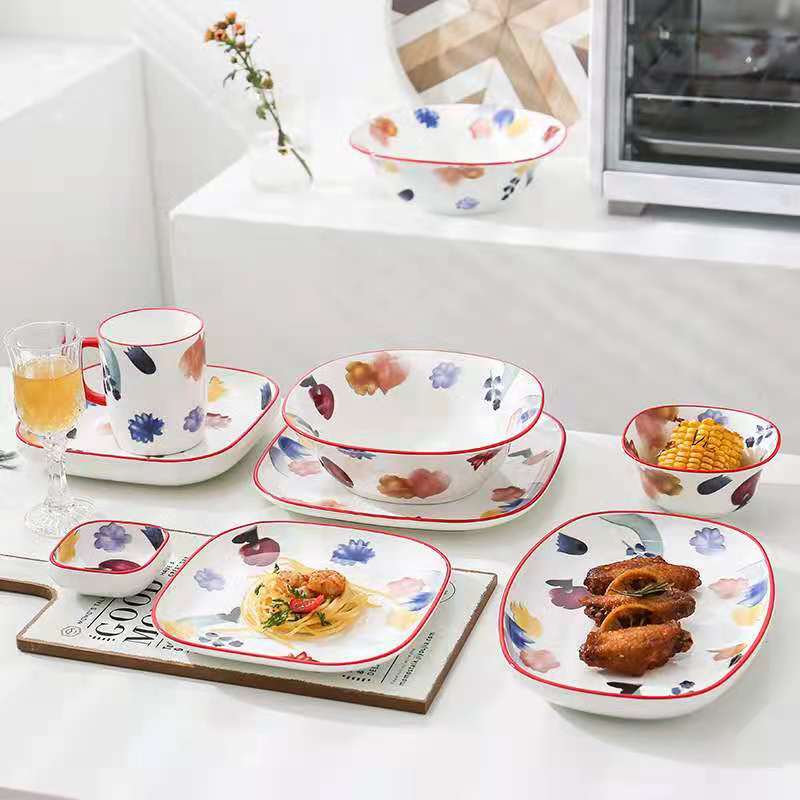 The "Manhua Season" series of ceramic tableware, bowls and plates, restaurant and hotel household plates, Western cuisine steak plates, rice soup and noodle bowls details Picture