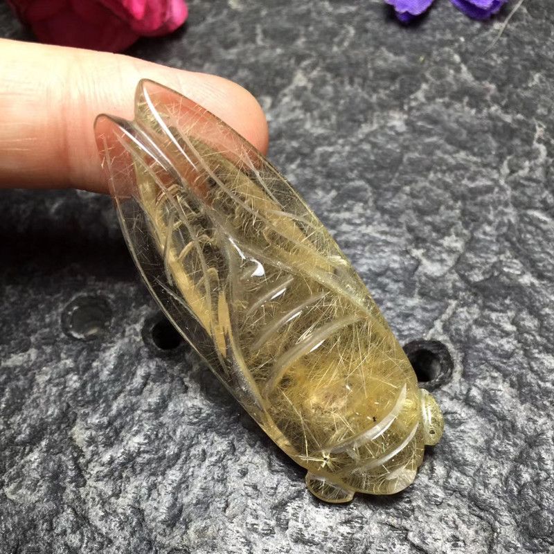 Bright color crystal jewelry Cicada natural gold rutile pendant DIY necklace accessory Specification image