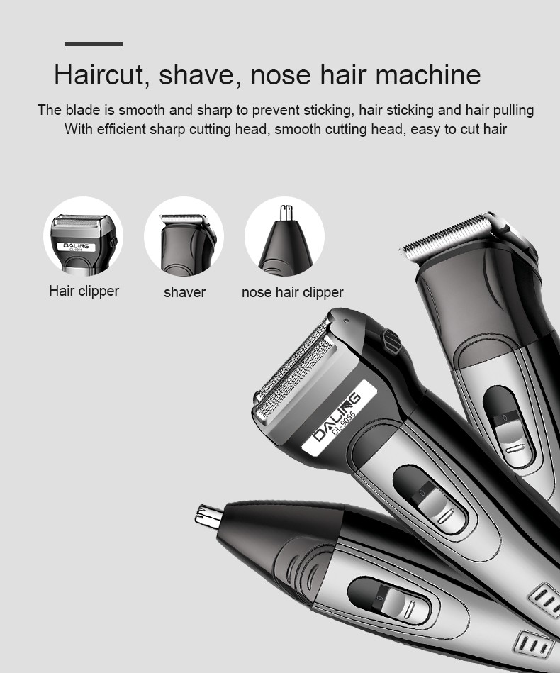 DALING-9056 Three-in-one Shaver, reciprocating electric rechargeable razor, multi-functional Hairdresser, Nose Hair razor, grey set, wholesale for export, three-in-one shaver, hairdresser, nose hair razor detail image 4