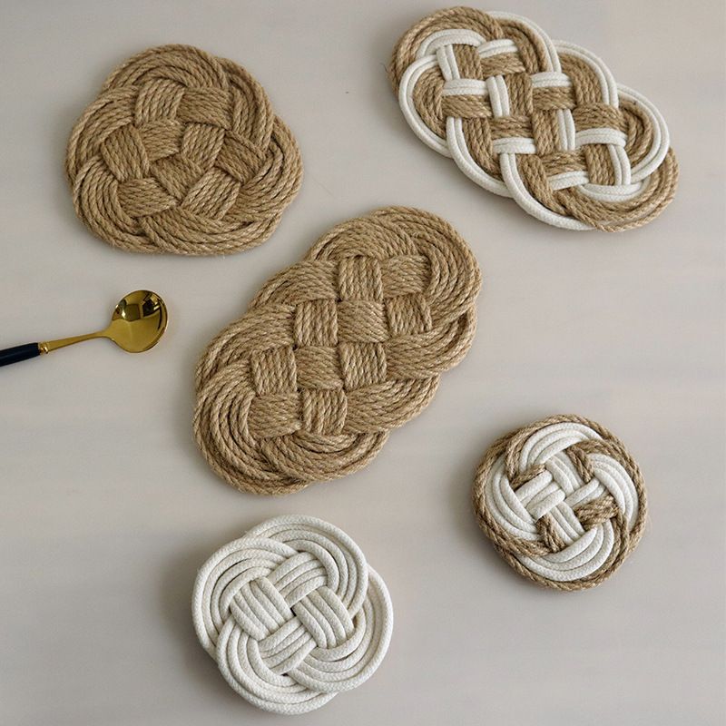 编织麻棉绳餐垫杯垫隔热垫美食背景拍摄道具产品图