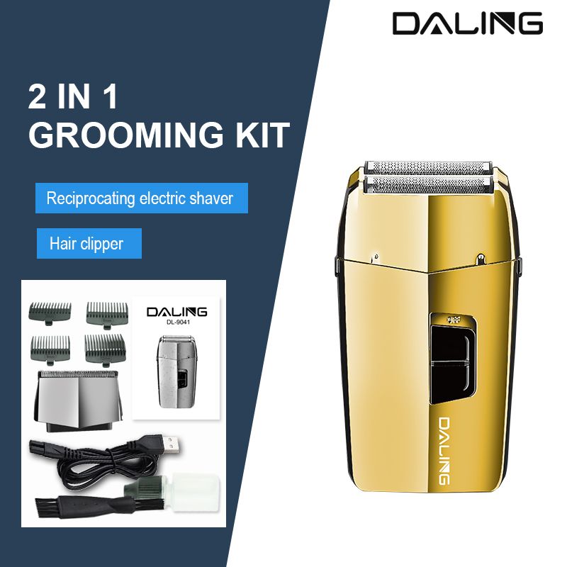 DALING-9040 two-in-one shaver, reciprocating electric rechargeable razor, multi-functional hair clipper, metal body, full-body washable, wholesale for export, two-in-one shaver and hair clipper details Picture