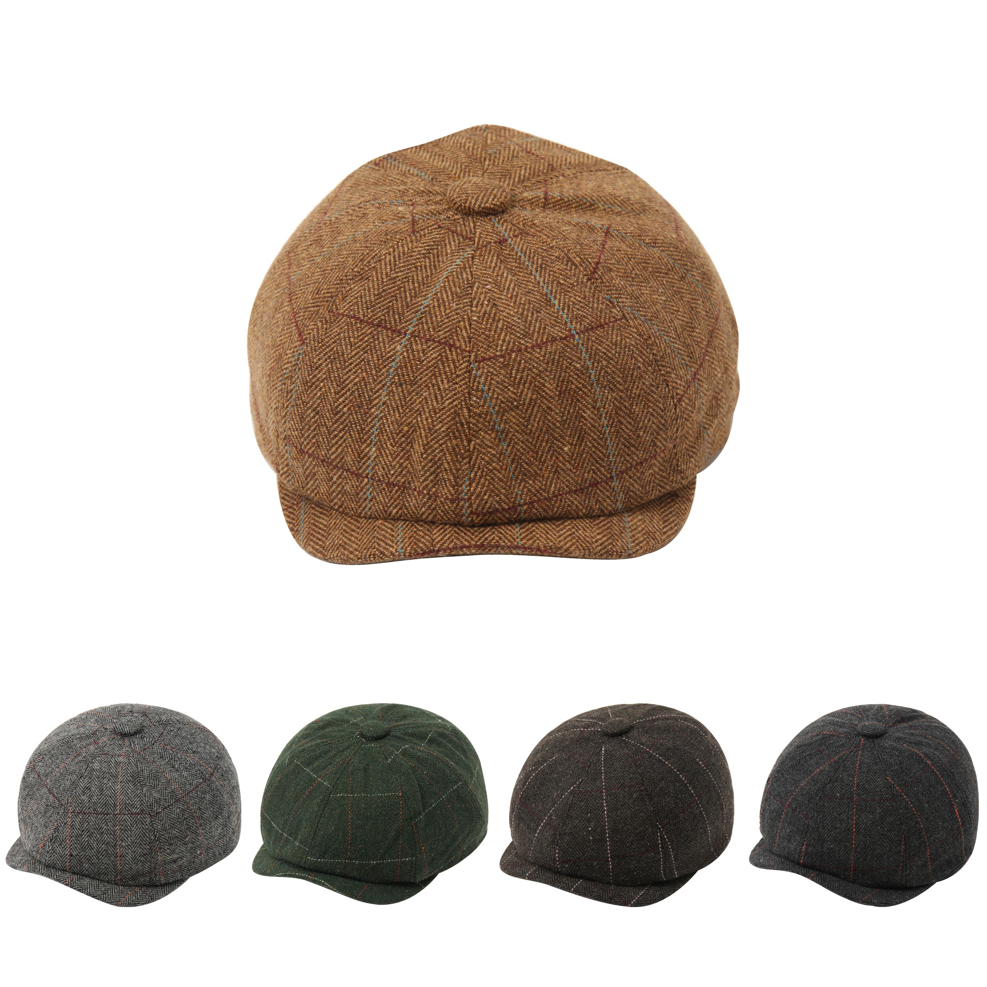 Octagonal hat, European style, fashionable and trendy neutral hat, simple wool hat, British checkered style, Japanese retro hat, fashionable hat full figure