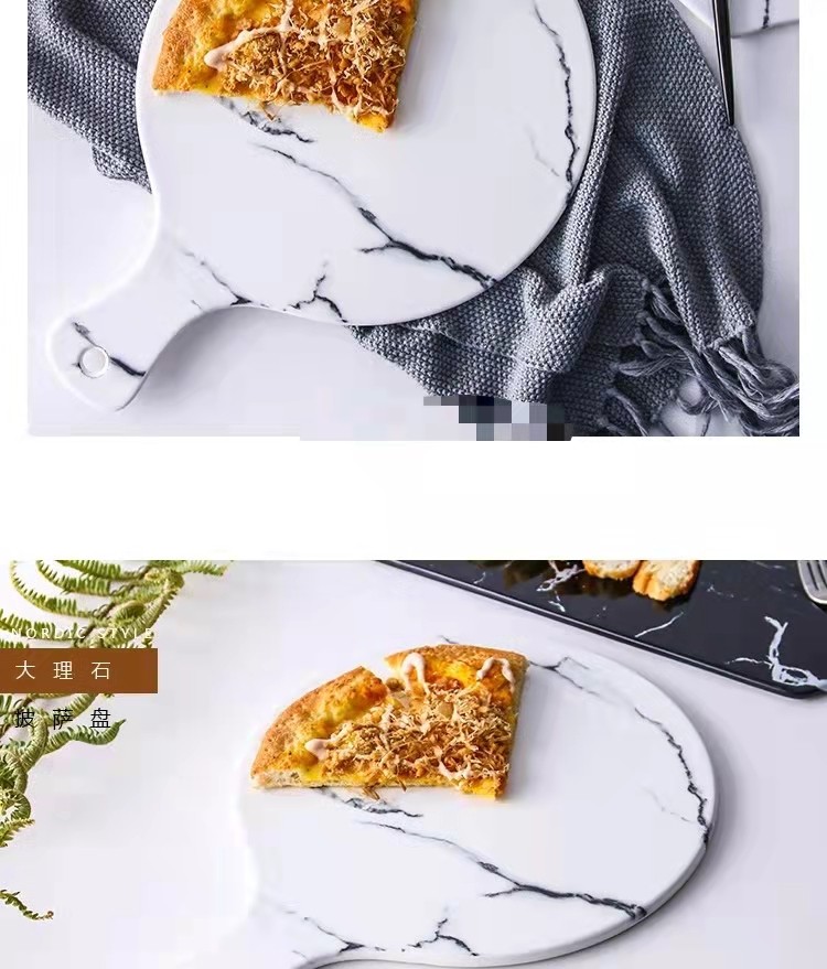 大理石纹陶瓷早餐盘 面包板带把手茶盘 家用长方形果盘披萨托盘详情图5