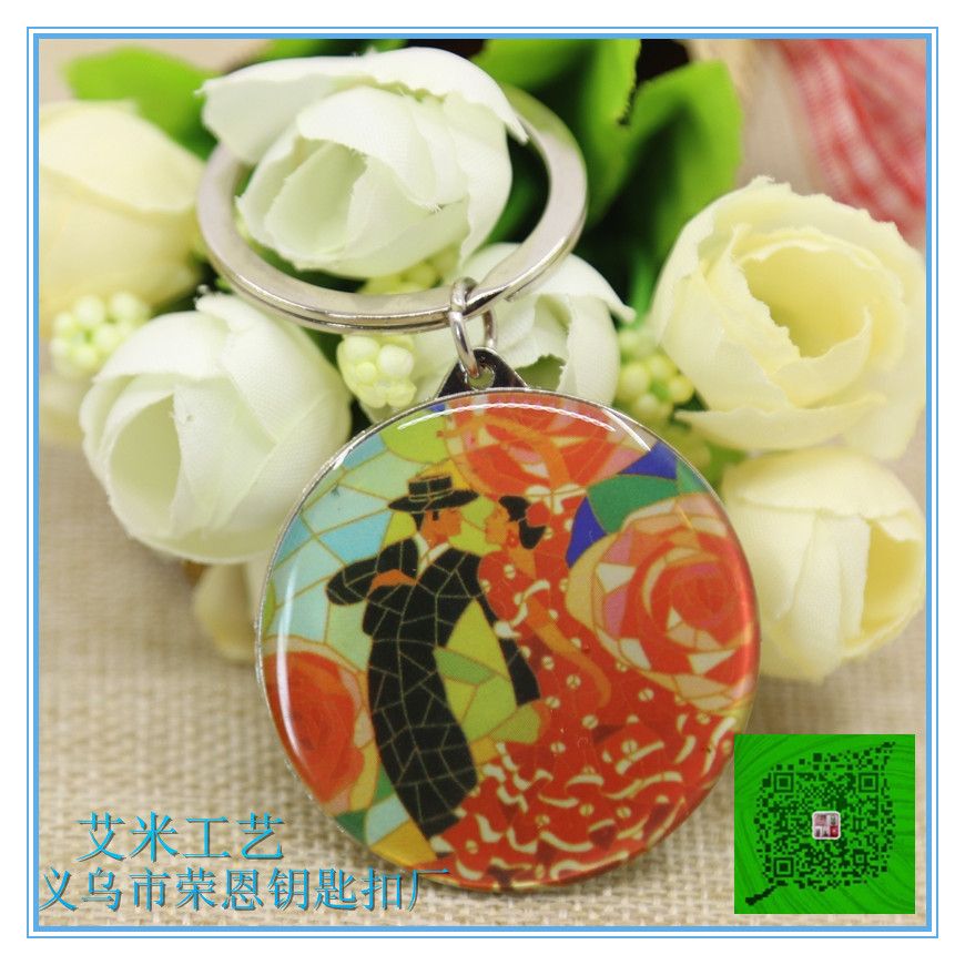 Direct sales from Yiwu factory: Metal zinc alloy keychains, plastic acrylic keychains, size 20, Rongen