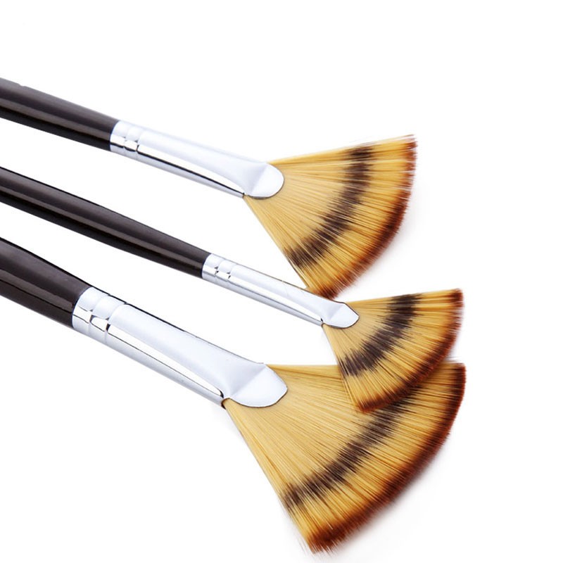 3-piece artist brush set: Soft and anti-drop nylon wool wood handle fan-shaped brushes, suitable for acrylic watercolor oil detail image 1