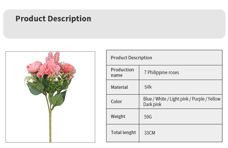Wholesale of living room home simulation multi-head rose bouquets, Korean-style bride's hand-held bouquets, simulation 7-head Filipino roses detail image 4