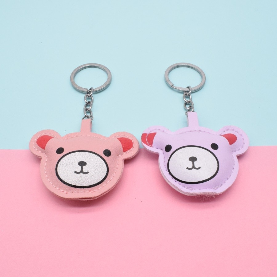 Pu Leather Painted Bear Face Key Chain Gift details Picture