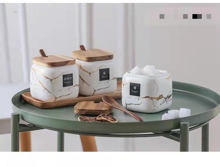 日式厨房磨砂调味罐套装 大理石纹陶瓷家用组合调料盒盐糖 调料瓶详情图3