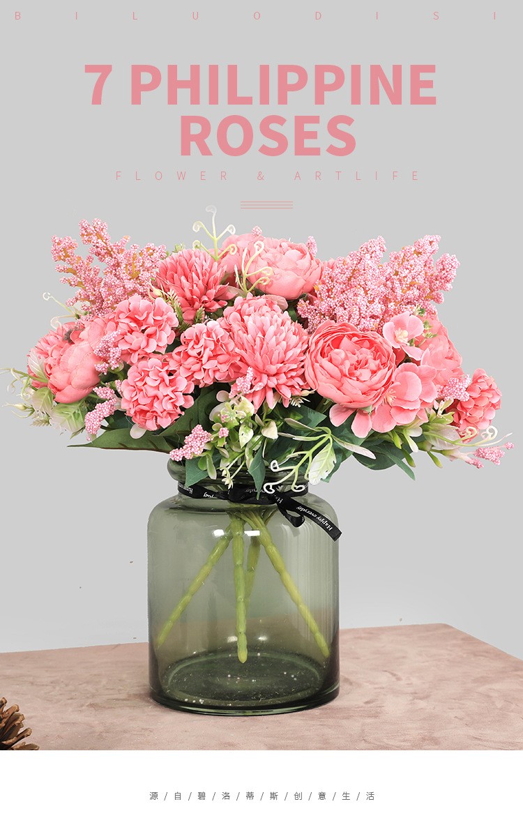 Wholesale of living room home simulation multi-head rose bouquets, Korean-style bride's hand-held bouquets, simulation 7-head Filipino roses detail image 2