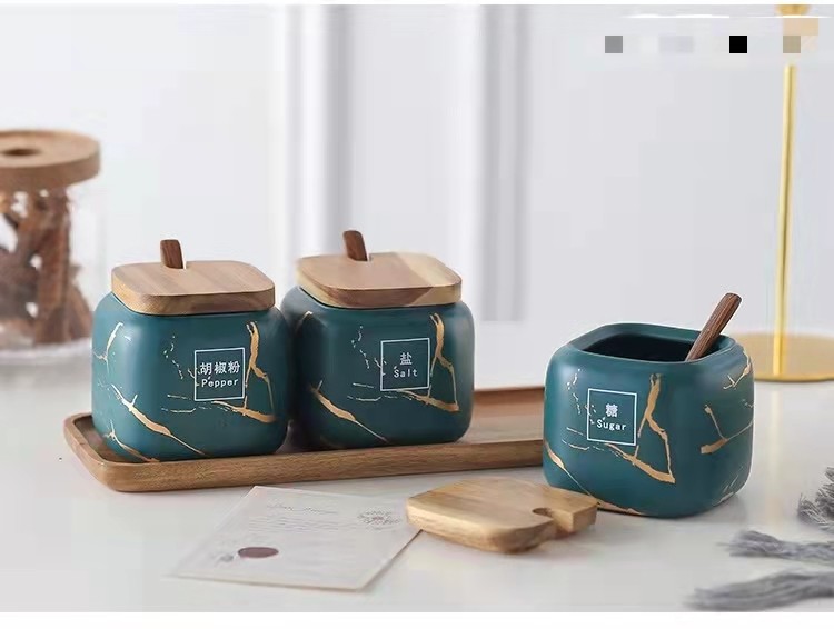 日式厨房磨砂调味罐套装 大理石纹陶瓷家用组合调料盒盐糖 调料瓶详情图6